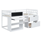 Low Loft Bed With Rolling Desk, Shelf And Drawers - Furniture Home Direct