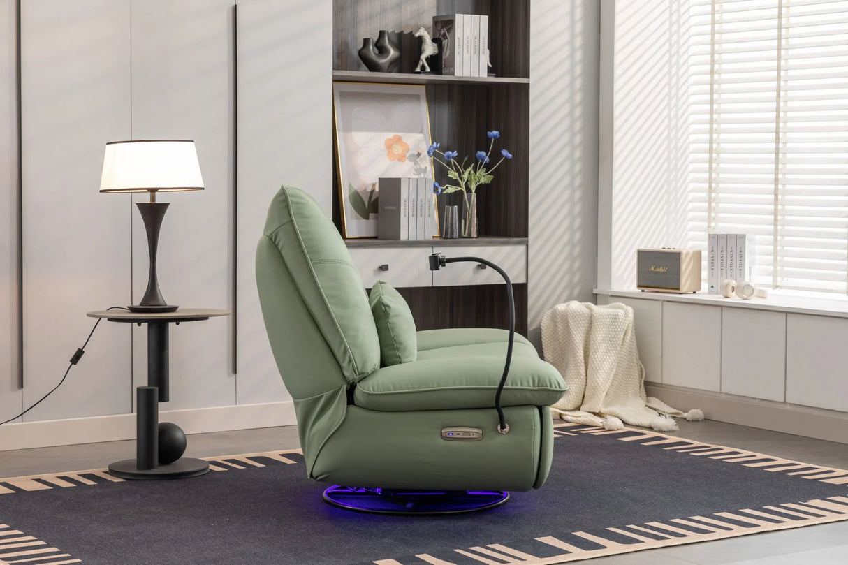 270 Swivel Glider Recliner Chair, Power Recliner Rocking Chair, USB Port Charge For Nursery Chair With Atmosphere Lamp For Living Room Bedroom Apartment - Furniture Home Direct