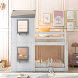 Bunk Bed Wood Bed & Roof, Window, Guardrail, Ladder - Furniture Home Direct