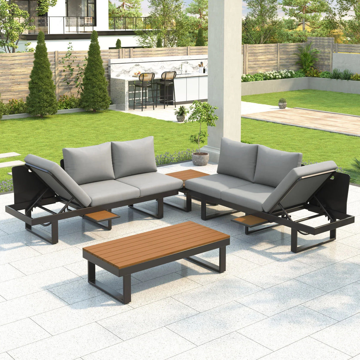 Outdoor Sectional Sofa Set With Adjustable Reclining Seats - Furniture Home Direct
