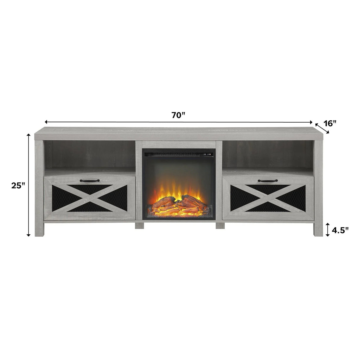 Industrial Farmhouse Metal Mesh Drop Down X Door Fireplace TV Stand - Furniture Home Direct