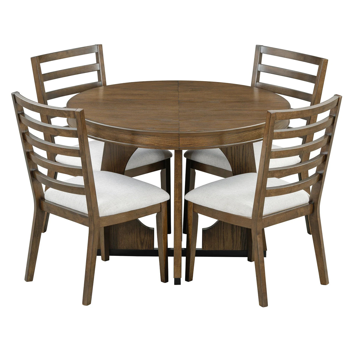 Dining Set Round Table With Four Upholstered Chairs Walnut - Furniture Home Direct