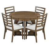 Dining Set Round Table With Four Upholstered Chairs Walnut - Furniture Home Direct