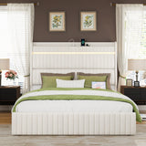Queen Bed Upholstered With LED Lighting Headboard Beige - Furniture Home Direct