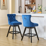 Bar Stools Swivel Velvet Tufted Nailhead Trim Set of 2 Blue - Furniture Home Direct