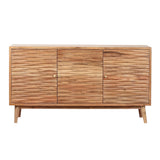 Boho Handcrafted 3 Door Sideboard, Carved Texture & Artisanal Charm - Natural