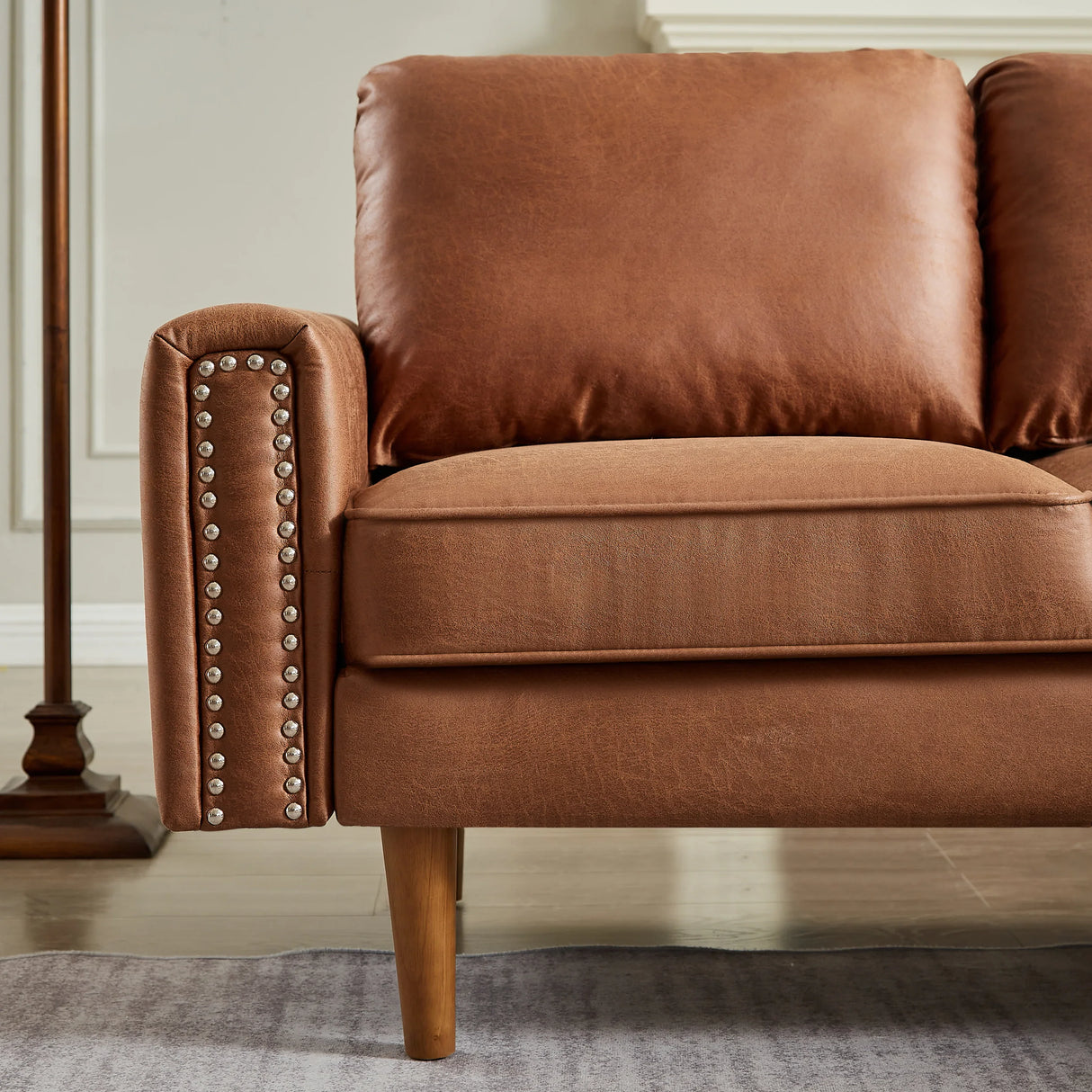 82.2" Suede Sofa with Left Facing Chaise, Brown - Furniture Home Direct