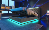 King Bed LED 360 Surround Lighting Storage USB Type C Gray - Furniture Home Direct
