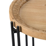 Round Side Table With Wood Top, End Table For Living Room Bedroom - Black Brown - Furniture Home Direct