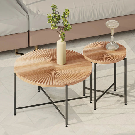 Radial - Pattern Coffee And End Table Set Waterproof Cover, Distressed Cylindrical Design (Set of 2) - Furniture Home Direct