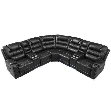 Manual Reclining Sectional Sofa Set, L Shaped Symmetrical Motion Sofa Corner Couch Sets With Storage Boxes, 4 Cup Holders And LED Light Strip For Living Room - Furniture Home Direct