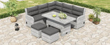 6 Piece Patio Set With An Adjustable Table, Recliners With Extendable Side Tables, And 2 Ottomans - Gray - Furniture Home Direct