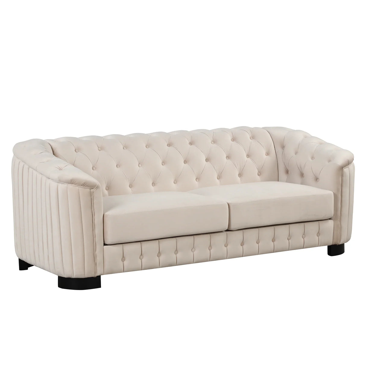 Modern 3-Piece Velvet Upholstered Living Room Set Including Sofa, Love Seat and Chair, Beige - Furniture Home Direct