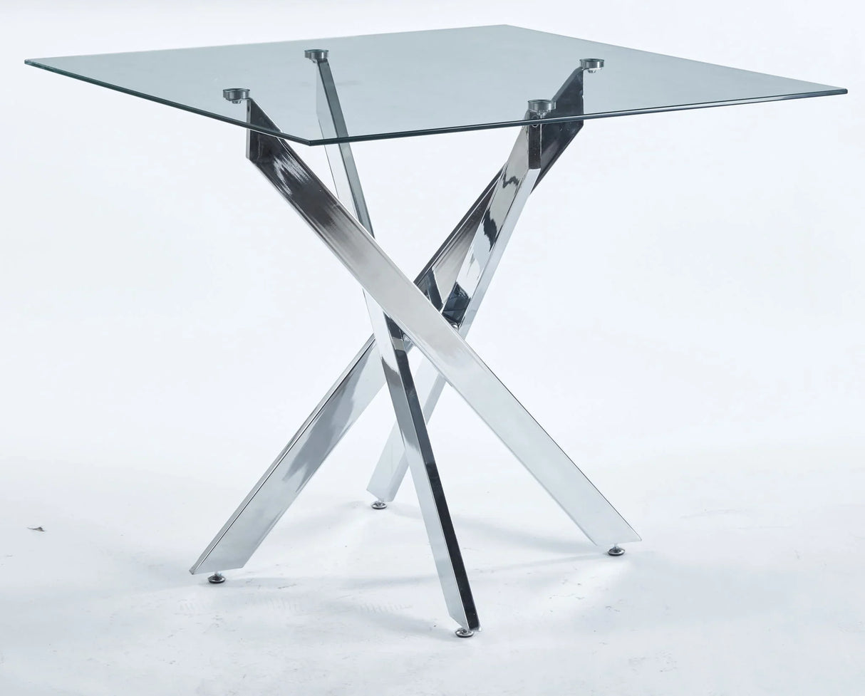 Dining Table With Cross Metal Leg And Tempered Glass, Modern Space Saving Kitchen Table For Living Room Legs, Square Table - Furniture Home Direct