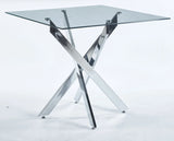 Dining Table With Cross Metal Leg And Tempered Glass, Modern Space Saving Kitchen Table For Living Room Legs, Square Table - Furniture Home Direct