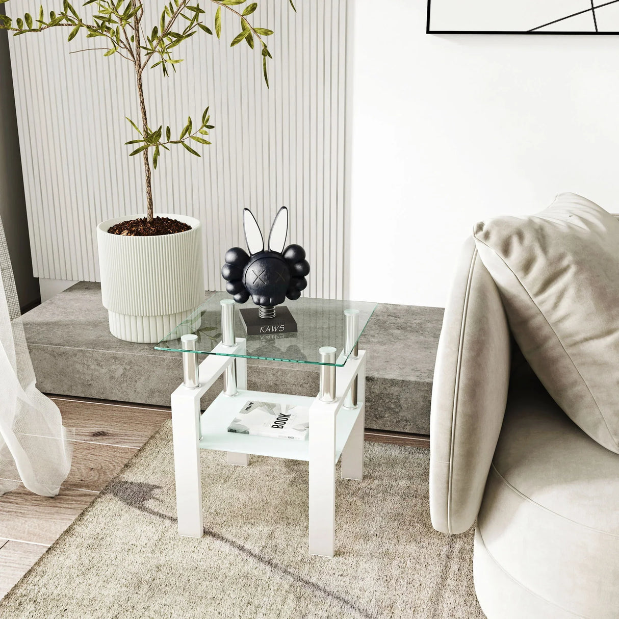 Modern Tempered Glass Tea Table, End Square Table For Living Room - Furniture Home Direct