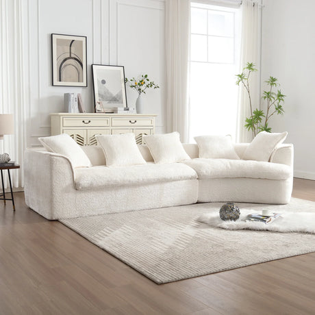 Sectional Sofa Chenille With Plush Soft Cushions Beige - Furniture Home Direct