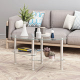 Transparent Oval Glass Coffee Table, Modern Table In Living Room Oak Wood Leg Tea Table 3-Layer Glass Table - Furniture Home Direct