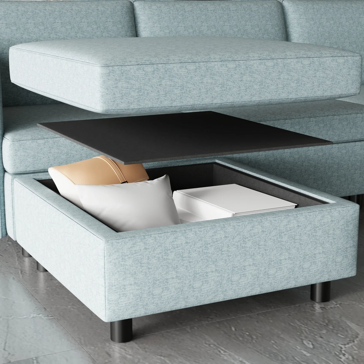 3 Piece Modular Living Room Set With Sofa, love seat and Chair, Sea Foam - Furniture Home Direct