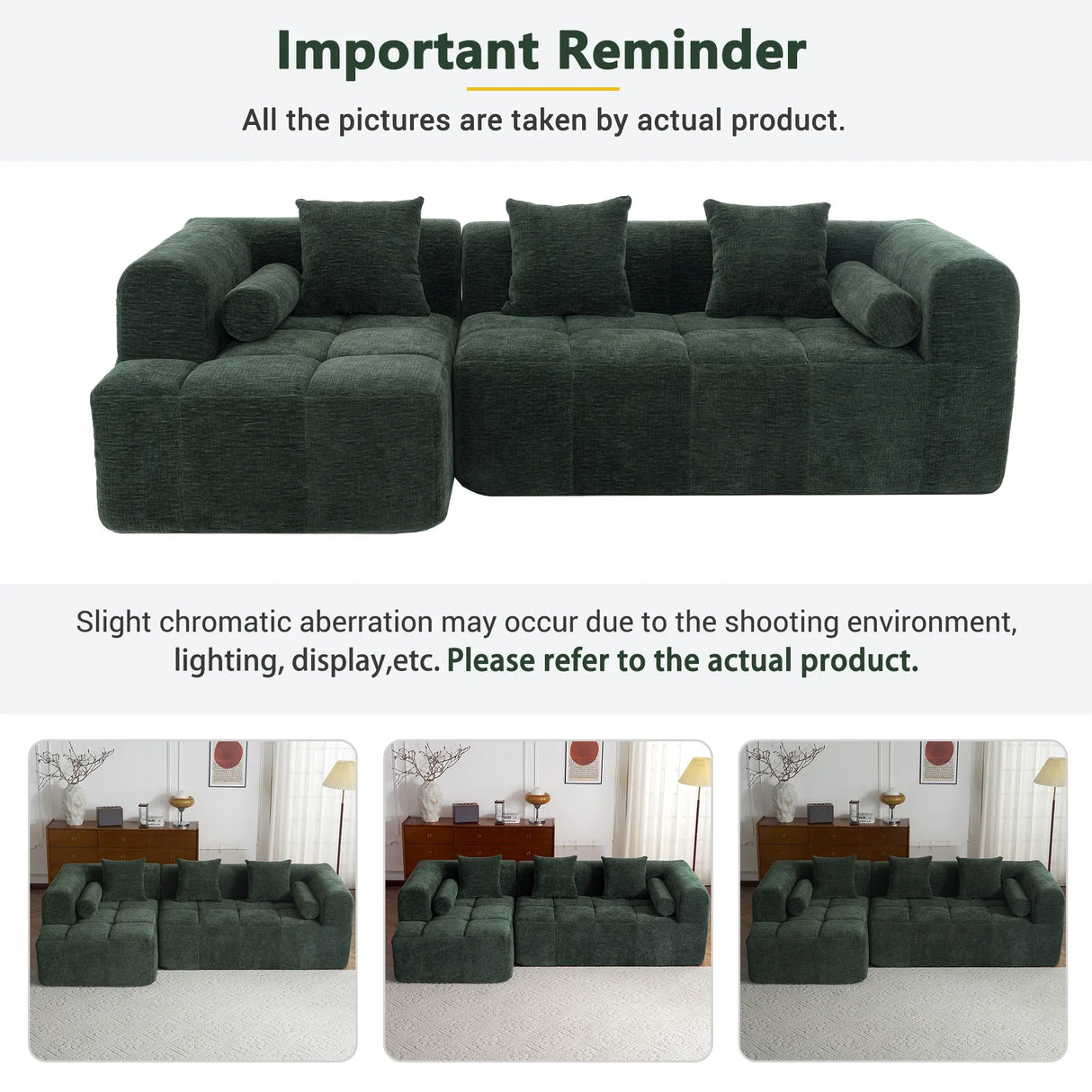 Sectional Sofa Modular Tufted Chenille Upholstery Green - Furniture Home Direct