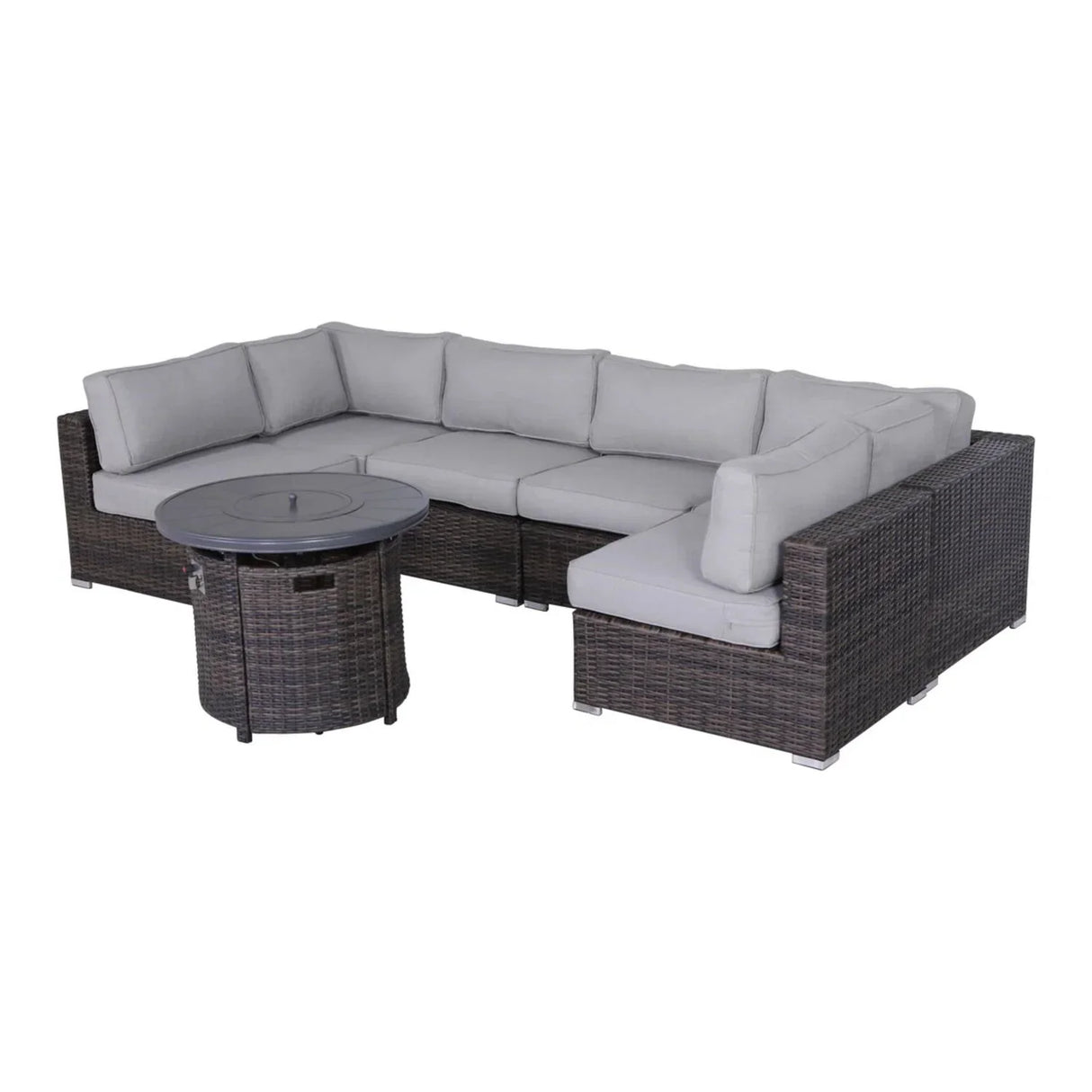 Wicker Outdoor Lounge Set With Cushions And Fire Pit - Furniture Home Direct