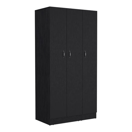Wardrobe Armoire With 3 Doors And 2 Inner Drawers, 3 Doors - Black - Furniture Home Direct
