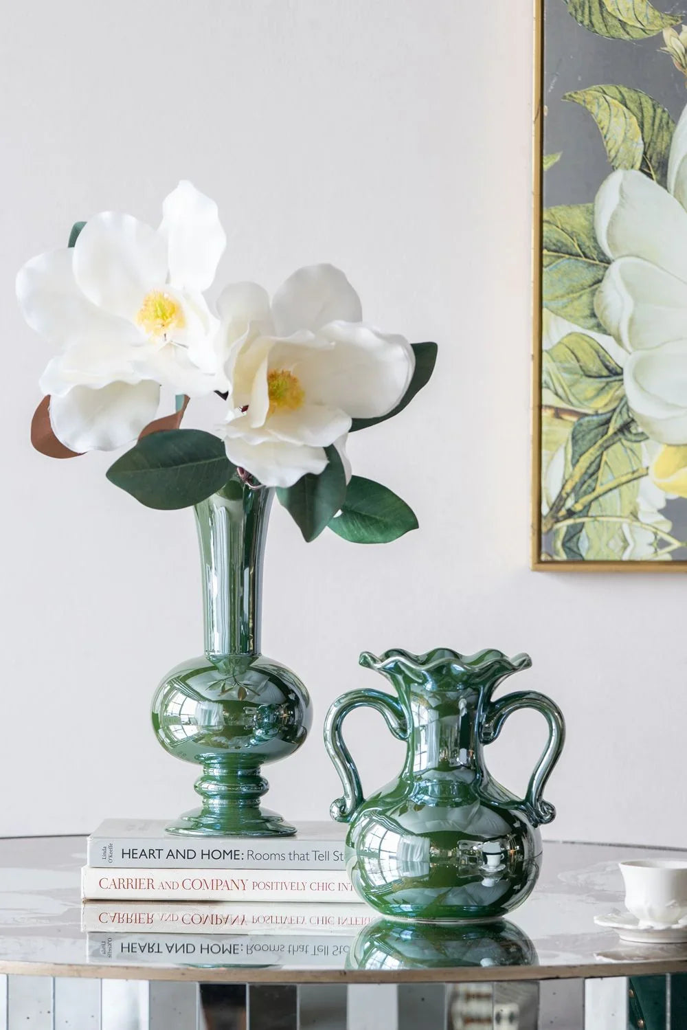 Round Dining Table With Elegant Floral Design And Mirrored - Silver Multi - Furniture Home Direct
