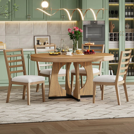 Dining Set Round Wood Table With Ladder Back Chairs Natural - Furniture Home Direct