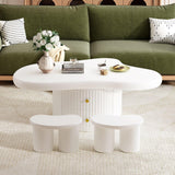 Cloud - Coffee Table (Set of 3), Irregular Shape Coffee Table With 2 Drawers, 2 Small Stools For Living Room - White - Furniture Home Direct