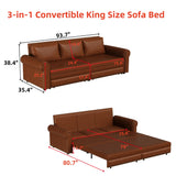 3 In 1 Convertible Sleeper Sofa With Nailhead Trim & Rolled Arm - Furniture Home Direct