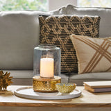 Lippert Boho Handcrafted Mango Wood Hurricane Candle Holder With Tempered Glass And Metal Accents, Large - Natural