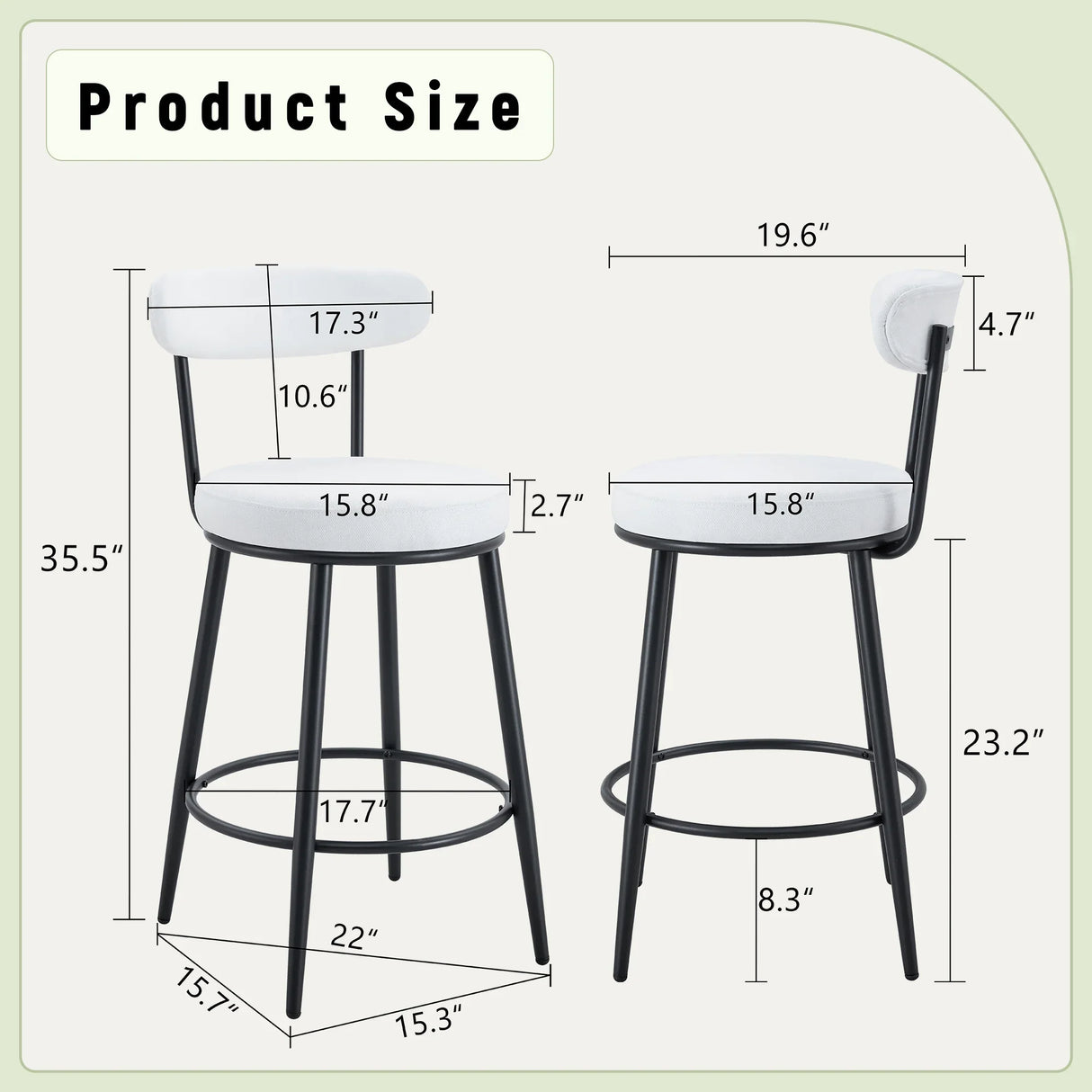 Counter Height Chairs Padded Seat Black Metal Frame White - Furniture Home Direct