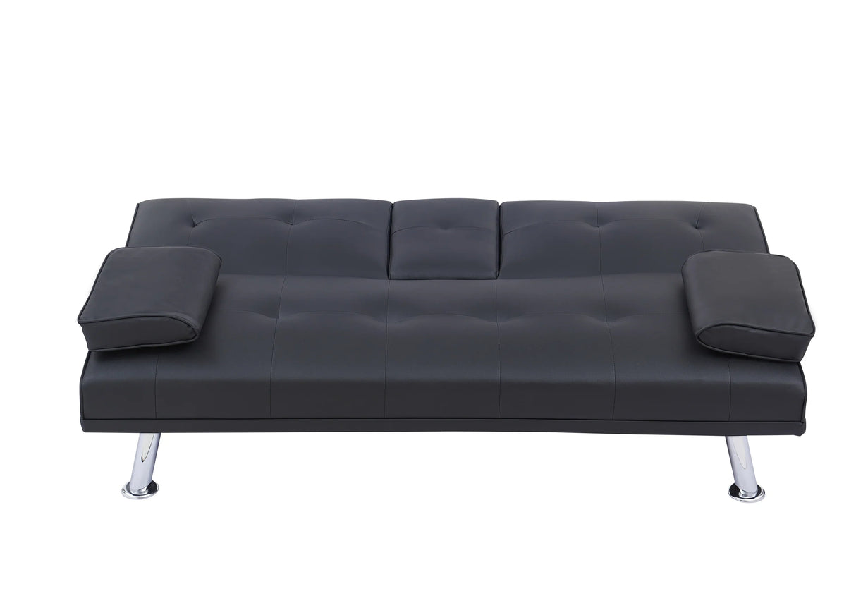 Black Leather Multifunctional Double Folding Sofa Bed for Office with Coffee Table - Furniture Home Direct