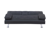 Black Leather Multifunctional Double Folding Sofa Bed for Office with Coffee Table - Furniture Home Direct