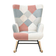 Mid Century Rocking Chair With Ottoman Patchwork Linen Wood Legs Design Living Room And Bedroom - Colorful - Furniture Home Direct