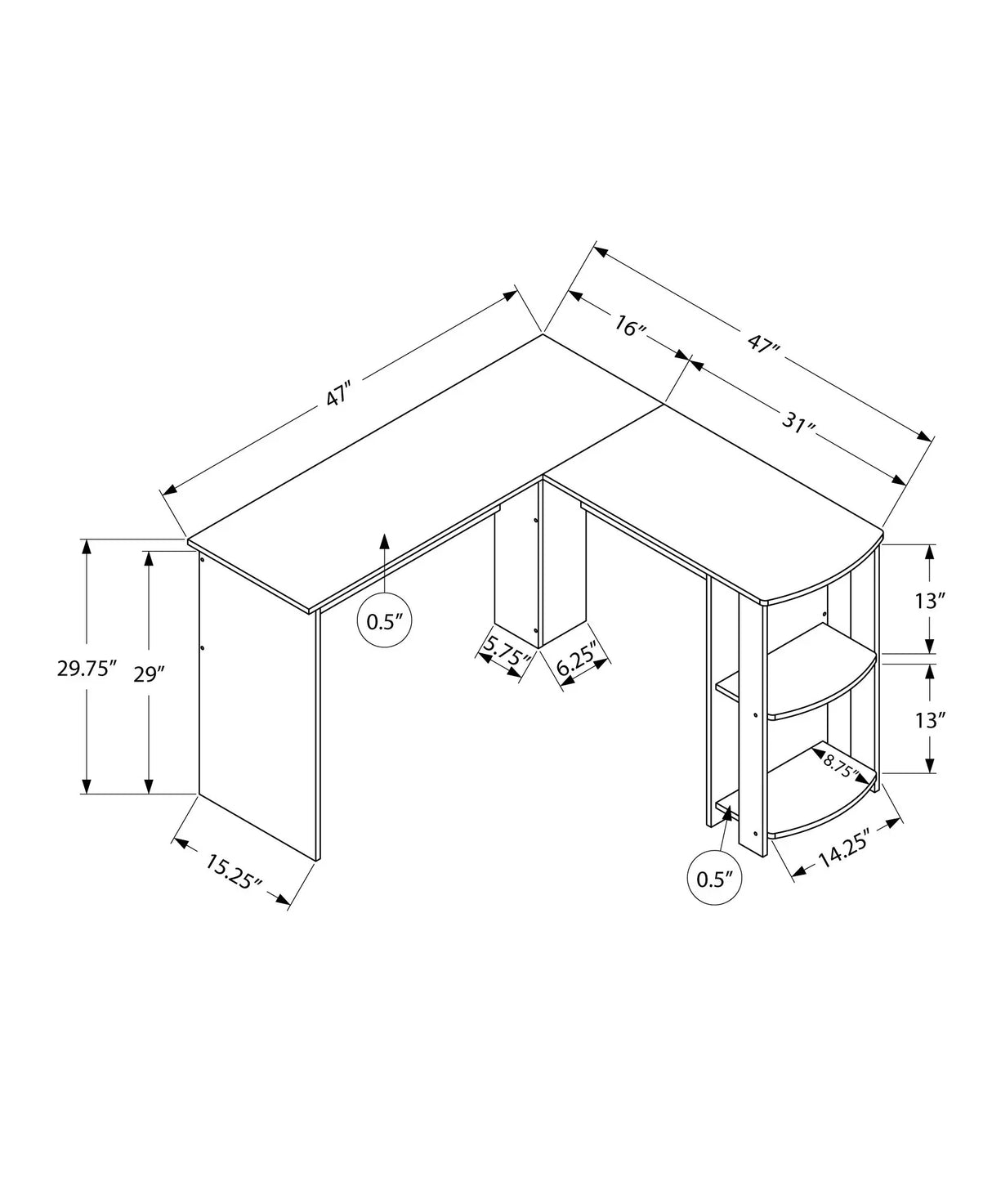 Computer Desk, Home Office, Corner, Storage Shelves, L Shape, Laptop, Contemporary & Modern - Walnut - Furniture Home Direct