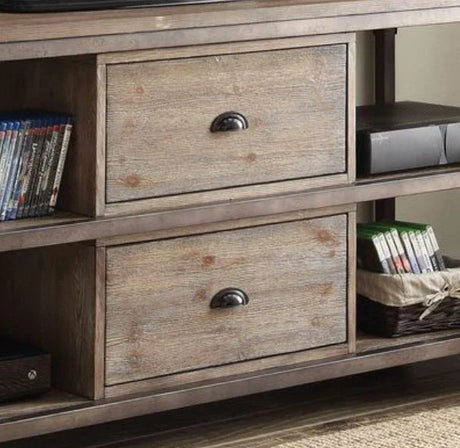 Gorden - TV Stand - Weathered Oak / Antique Silver - Furniture Home Direct
