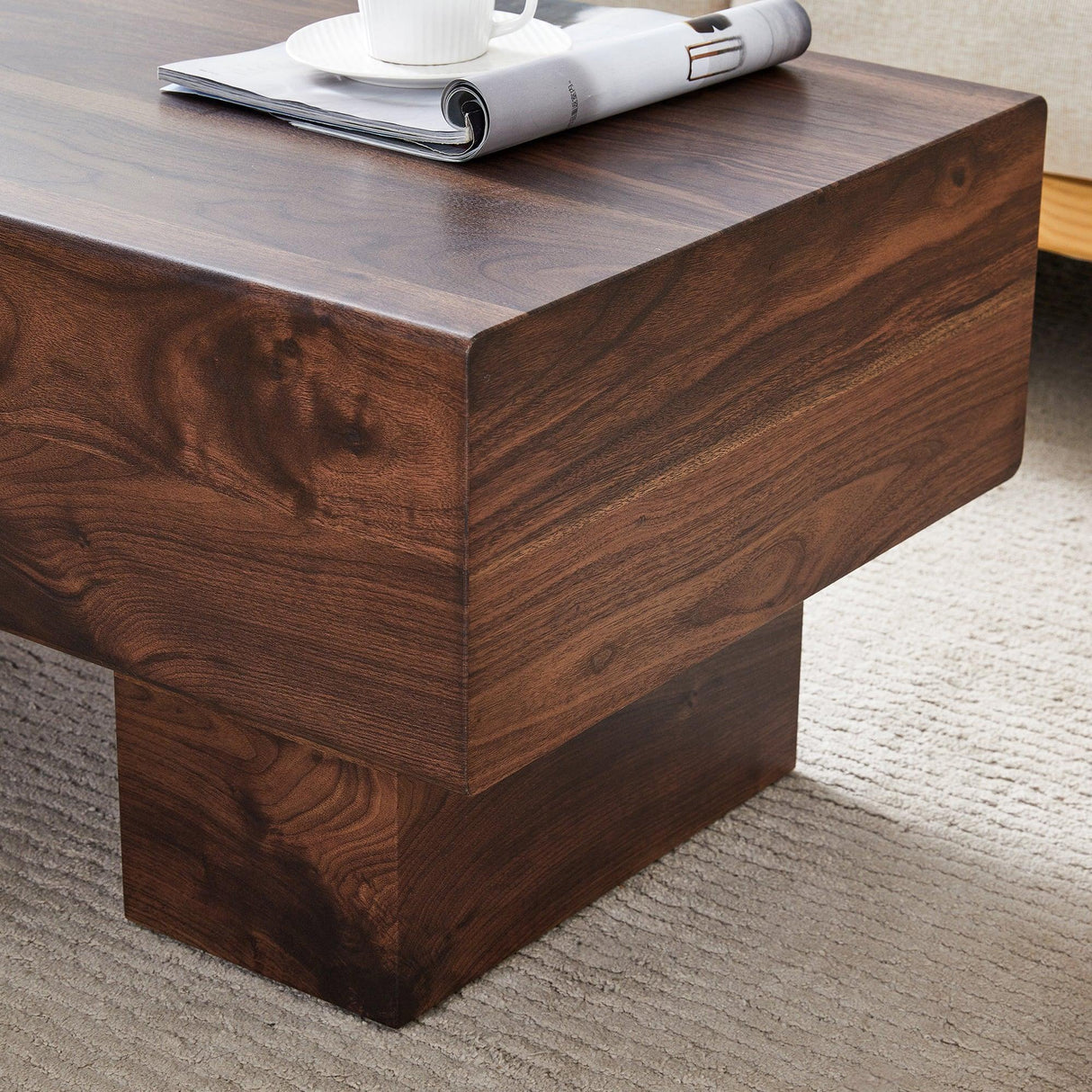 Coffee Table Solid Wood Long Rectangular Dark Walnut - Furniture Home Direct