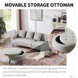 107 Inch Contemporary Sofa With Round Storage Ottoman Grey - Furniture Home Direct