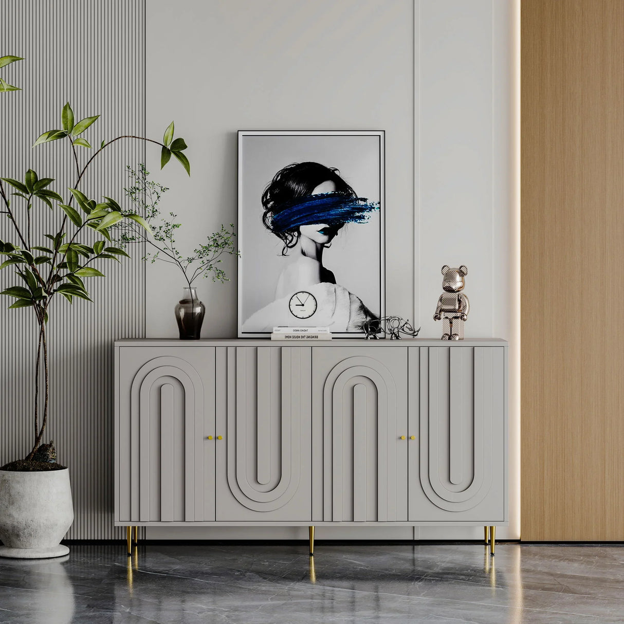 Modern Lacquered 4 Door Cabinet Sideboard Buffet Server Cabinet Storage Cabinet, For Living Room, Entryway, Hallway, Office, Kitchen And Dining Room - Furniture Home Direct