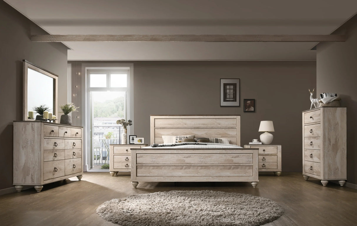Bedroom Set King Bed With Dresser Nightstands White Wash - Furniture Home Direct