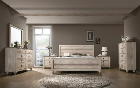 Bedroom Set King Bed With Dresser Nightstands White Wash - Furniture Home Direct