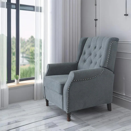 New Design Classic Waterproof Fabric Living Room Pull Button Sofa, High Back Manual Recliner Chair Cinema Home Theatre Cozy Recliner Sofa - Dark Gray - Furniture Home Direct