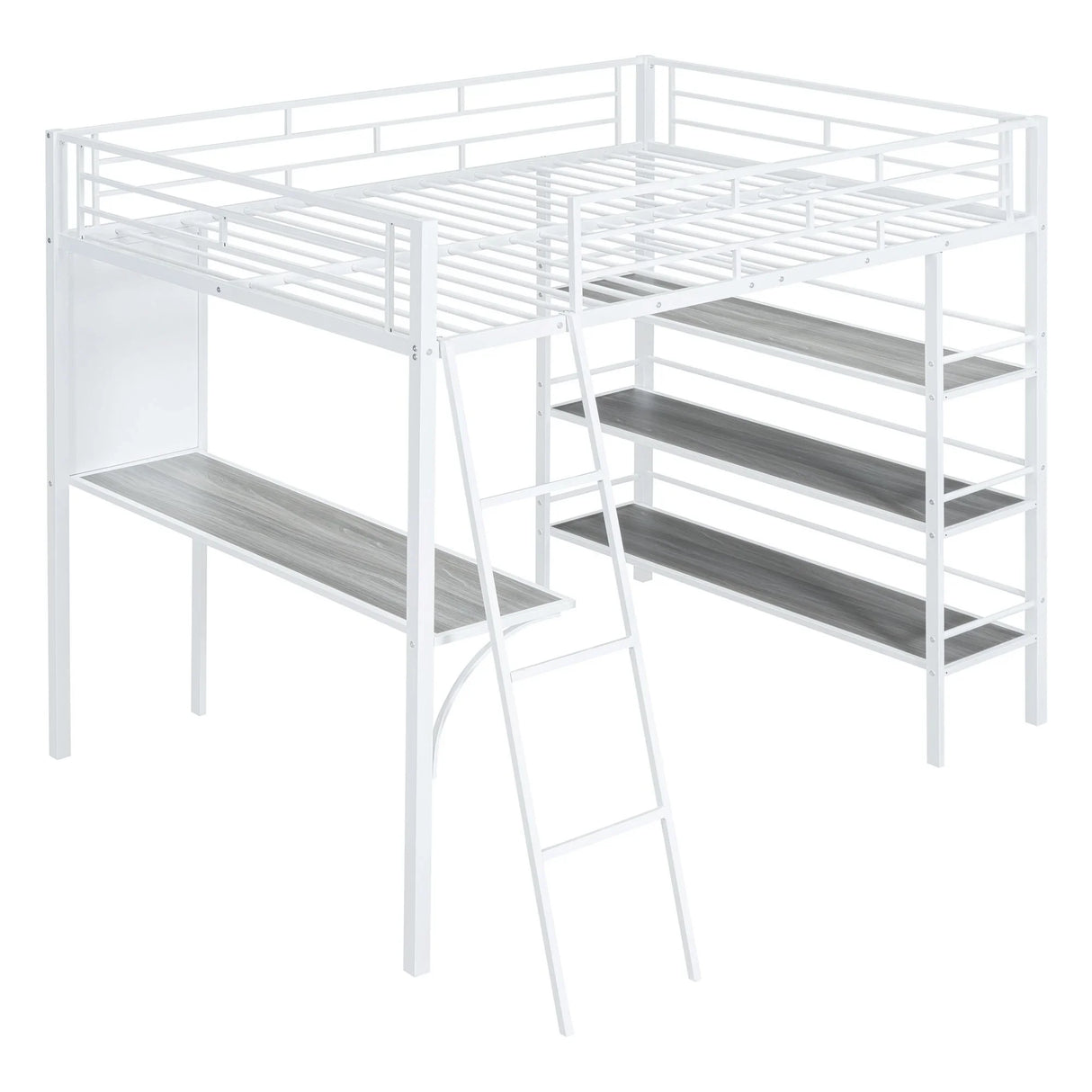 Bed With 3 Layers Of Shelves And Desk, Stylish Frame Bed - Furniture Home Direct