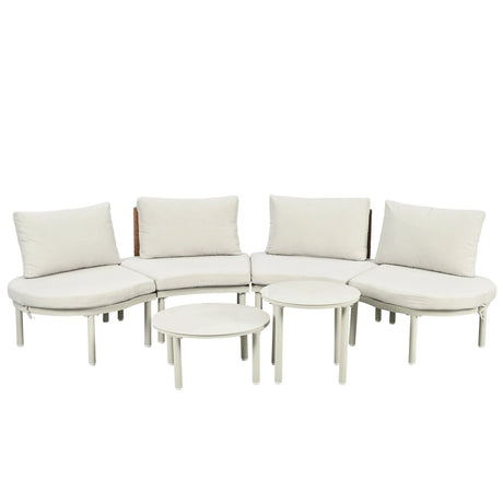 6 Piece Patio Set, Half Moon Outdoor Sectional Sofa With 2 High Low Coffee Tables, 4 Pillows & Cushions - Furniture Home Direct