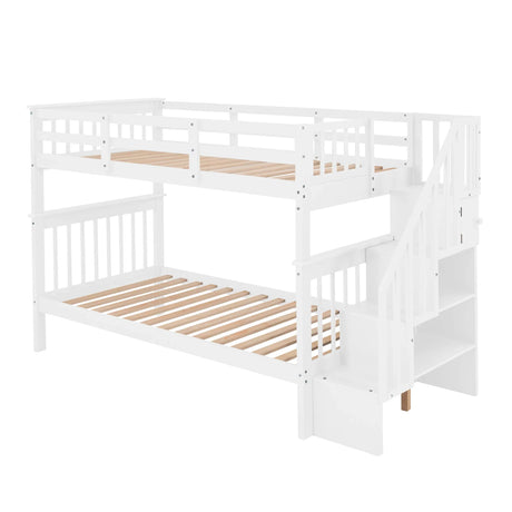 Stairway Bunk Bed With Storage And Guard Rail For Bedroom - Furniture Home Direct