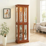 Curio Cabinet Lighted Curio Diapaly Cabinet With Adjustable Shelves And Mirrored Back Panel, Tempered Glass Doors (6 Tier), (E26 Light Bulb Not Included) - Furniture Home Direct