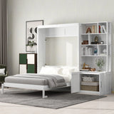 Full Size Murphy Bed With Multiple Storage Shelves - White - Furniture Home Direct