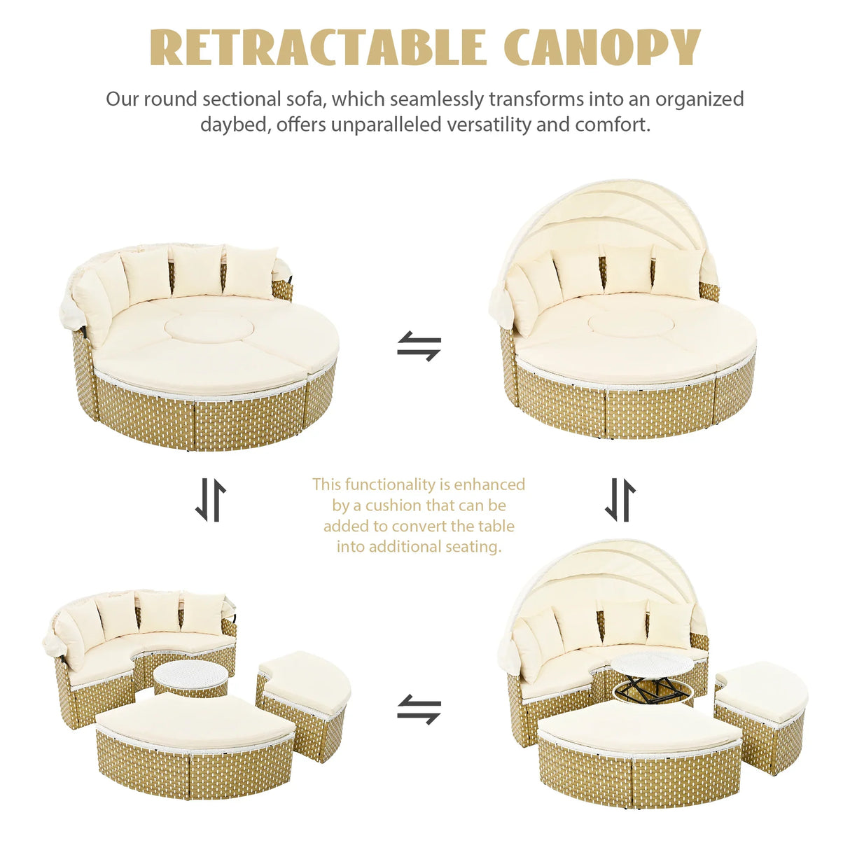 Outdoor Daybed With Retractable Canopy Cushions Beige - Furniture Home Direct