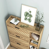Shoe Cabinet with 3 Flip Drawers & Open Shelves, Modern Entryway Shoe Storage Cabinet Slim, Narrow Hidden Shoe Rack for Heels, Boots, Slippers, Wood Freestanding Shoe Organizer for Entrance - Furniture Home Direct